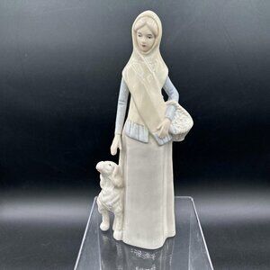 Lladro Inspired Lady Holding Basket with Dog, Made by Sabre